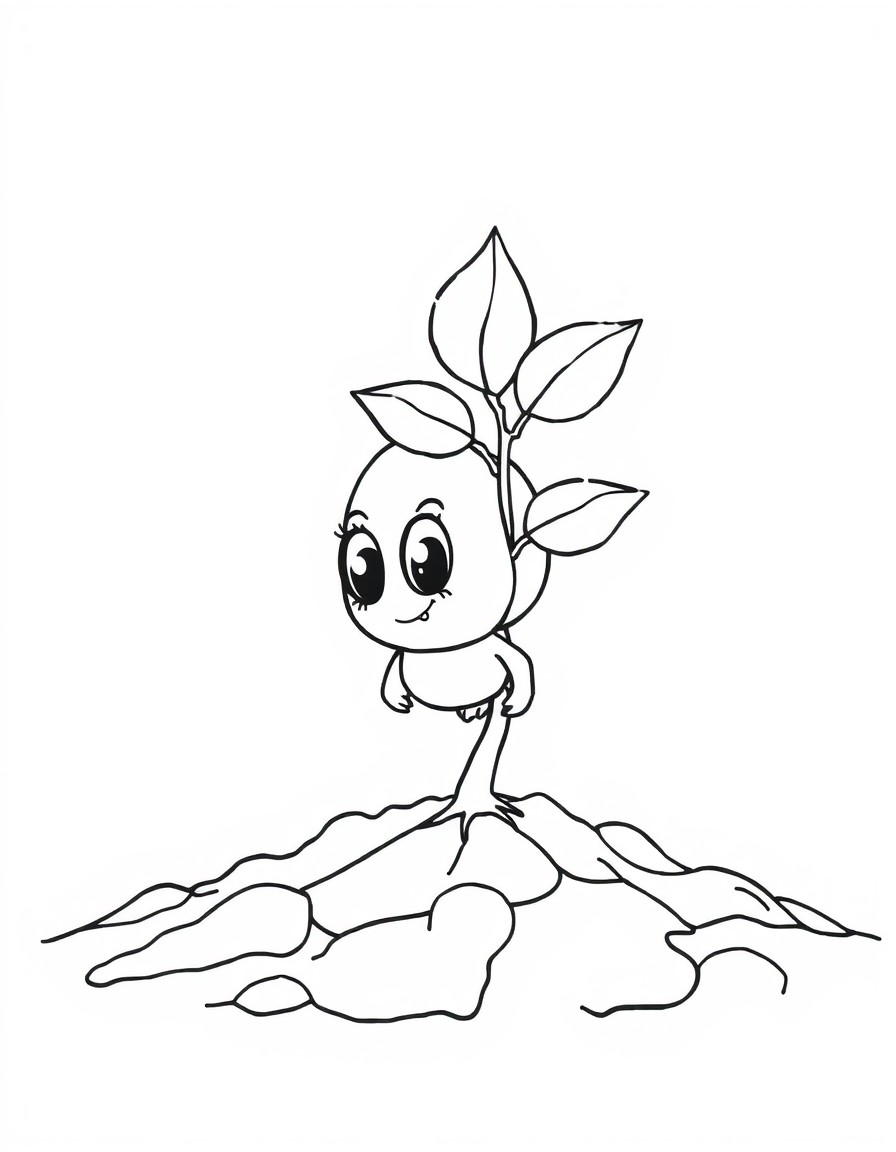 Create a coloring book with a Little caracter that grows out from a soil grain and teaches kids about the diference between time and space