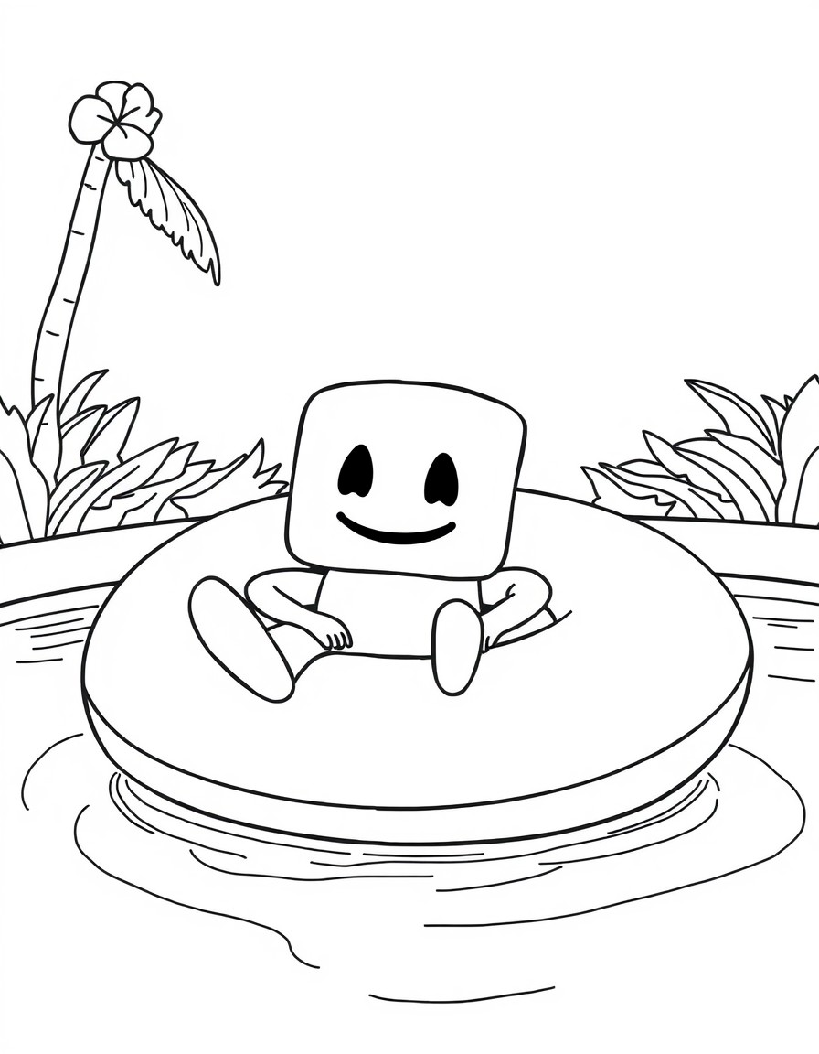 a marshmallow person relaxing in an inner tube in a pool