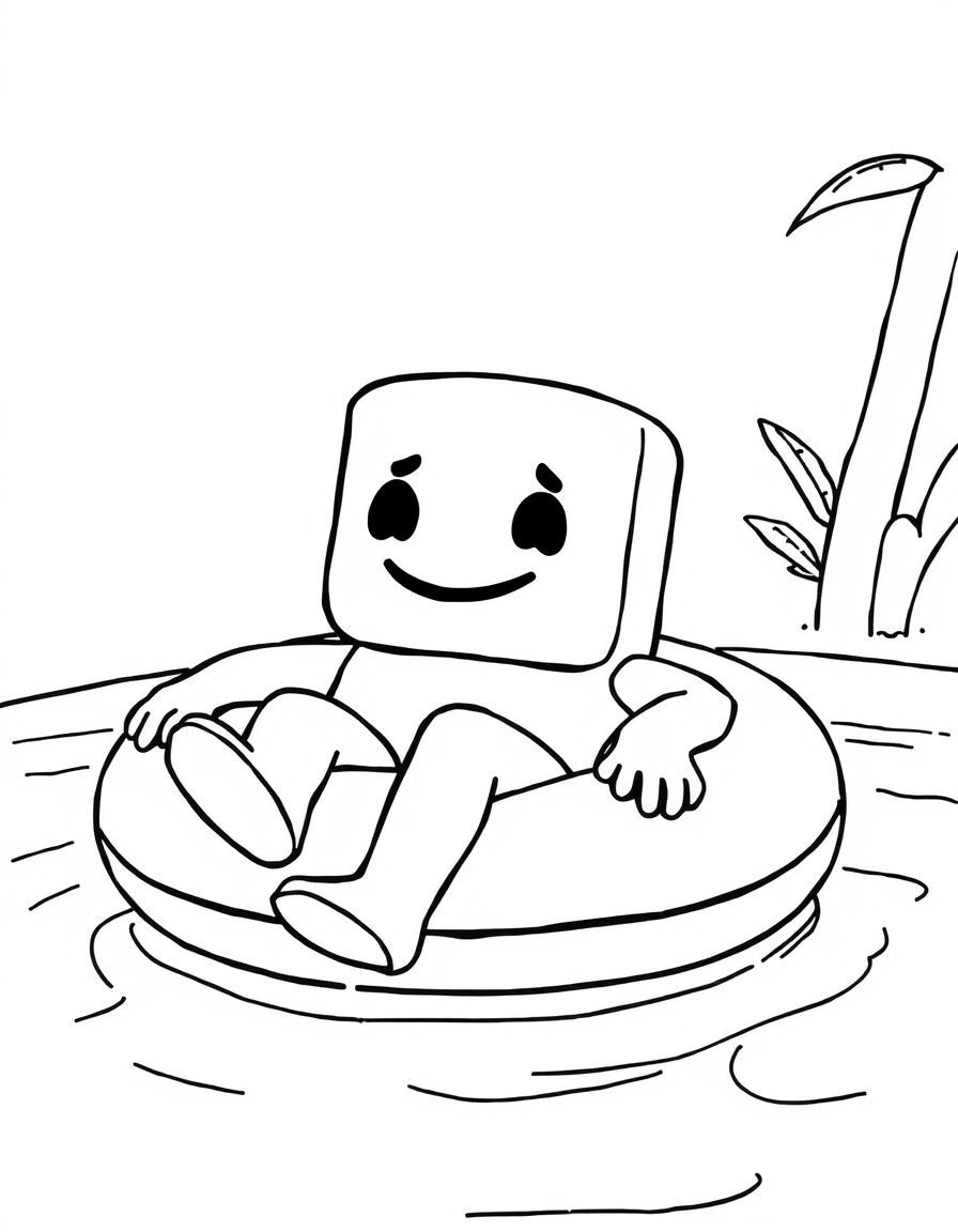 a marshmallow person relaxing in an inner tube in a pool