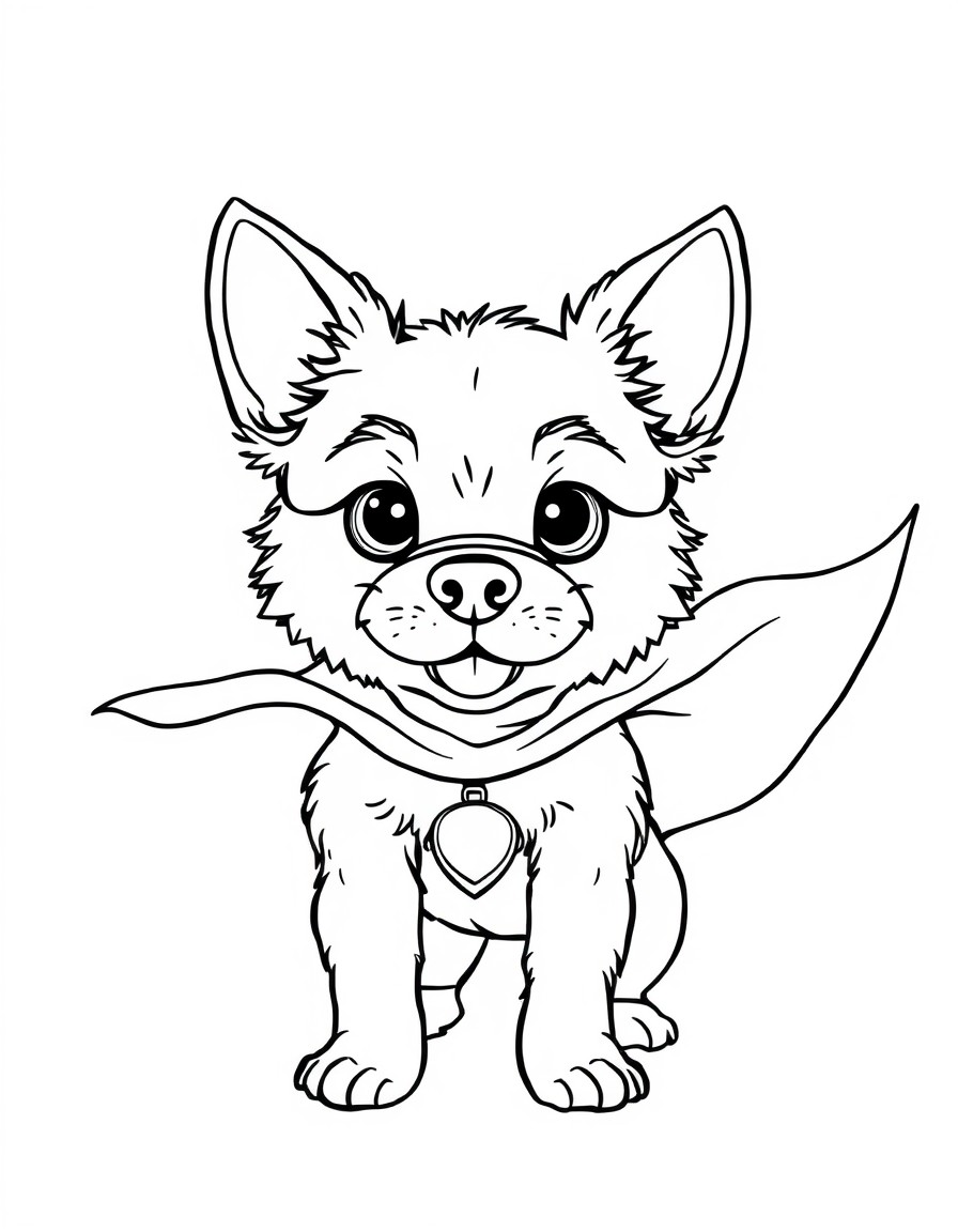 Crie um personagem em forma de cachorro super heri para colorir