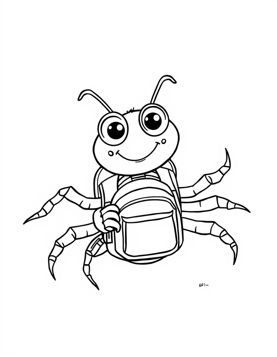 a cute spider with school backpack going to kindergarden