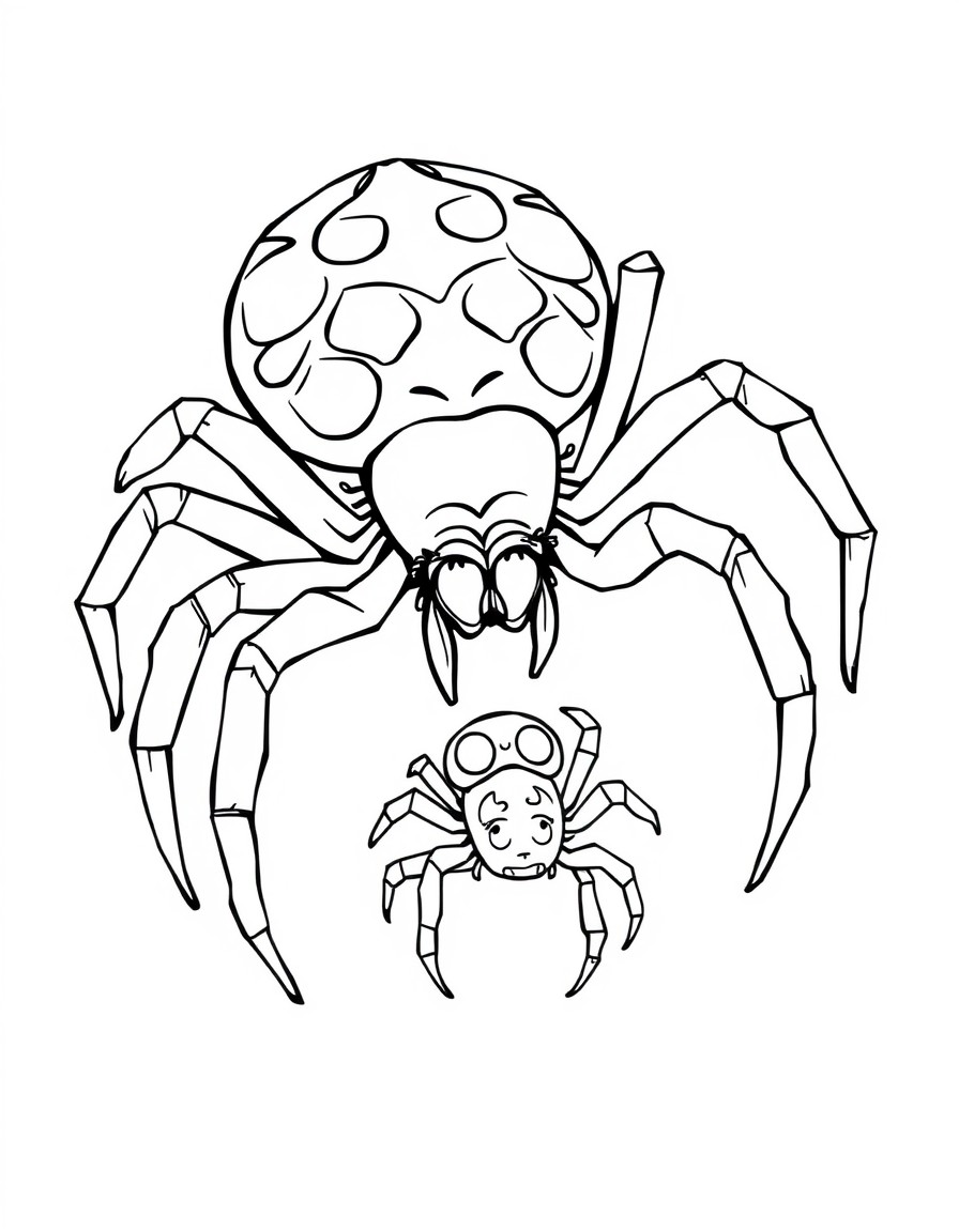 Mama spider taking care of her cute little spider child