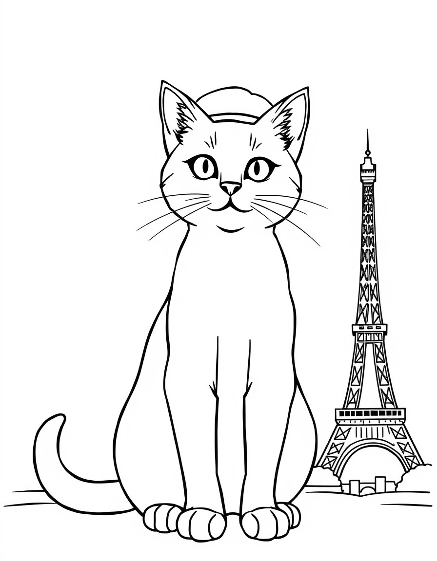 make a cat with a beret infront of the effile tower