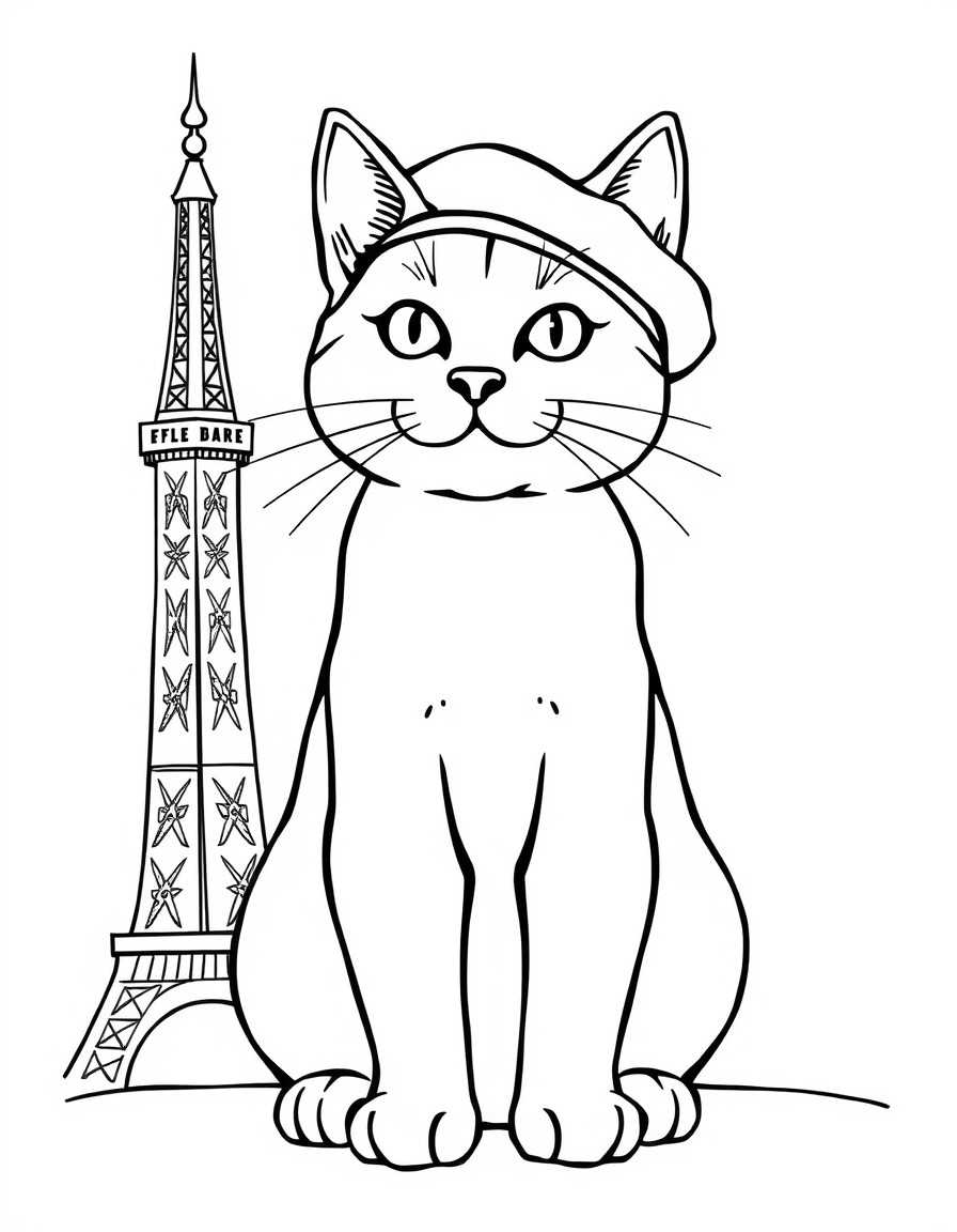 make a cat with a beret infront of the effile tower