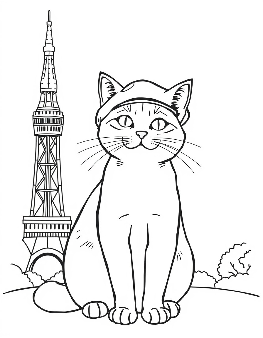 make a cat with a beret infront of the effile tower