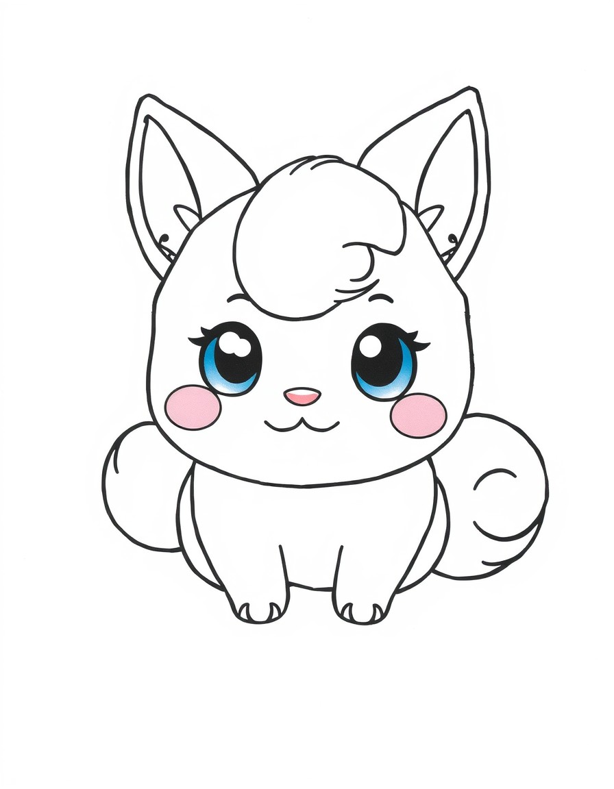 Cinnamoroll is a small and chubby dog with white fur, blue eyes, pink cheeks, a plump and curly tail that resembles a cinnamon roll hence his name, and long and thick ears that enable him to fly.