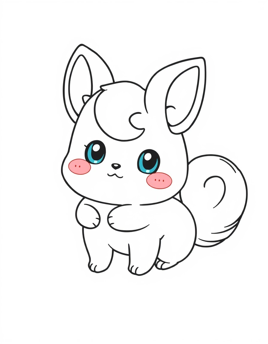 Cinnamoroll is a small and chubby dog with white fur, blue eyes, pink cheeks, a plump and curly tail that resembles a cinnamon roll hence his name, and long and thick ears that enable him to fly.