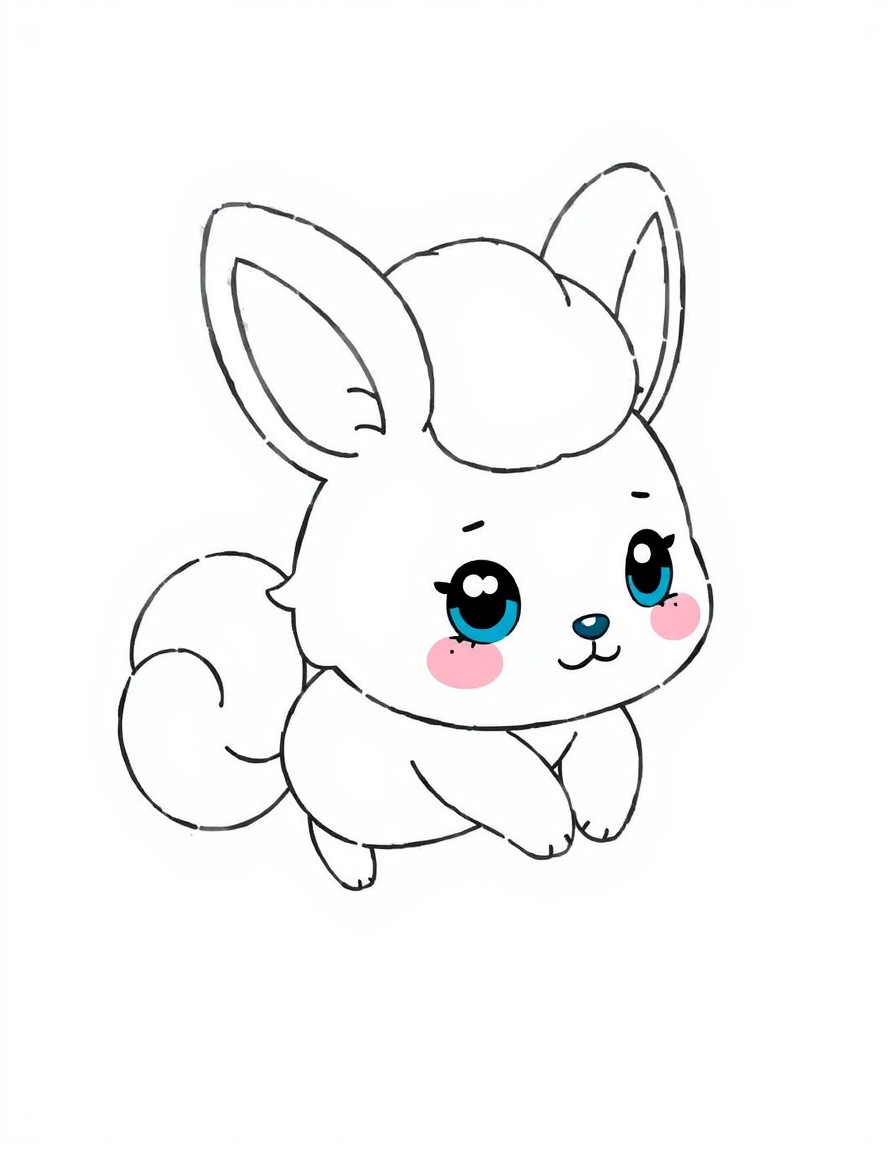 Cinnamoroll is a small and chubby dog with white fur, blue eyes, pink cheeks, a plump and curly tail that resembles a cinnamon roll hence his name, and long and thick ears that enable him to fly.