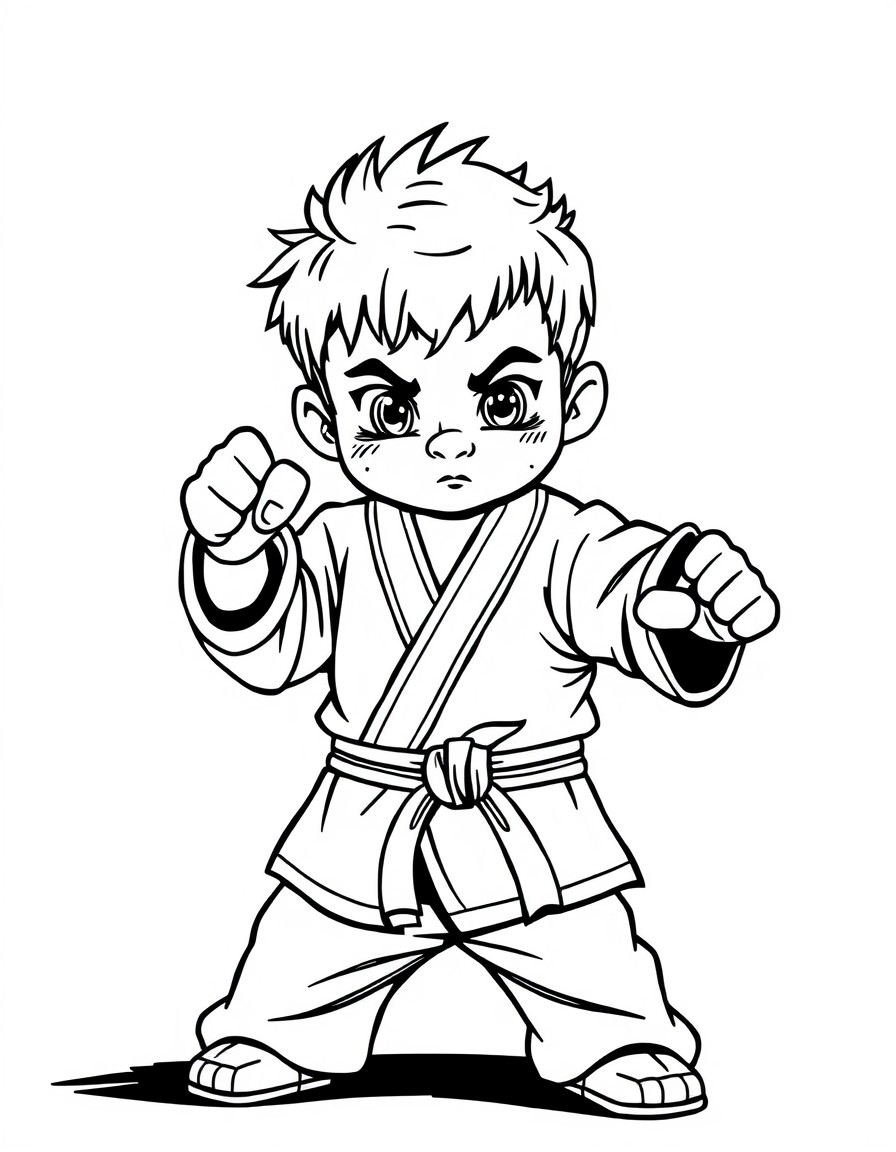 A child in a martial arts uniform saying no to a bully