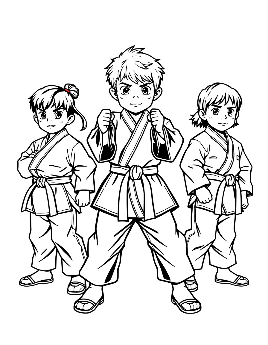 A group of children in martial arts uniforms