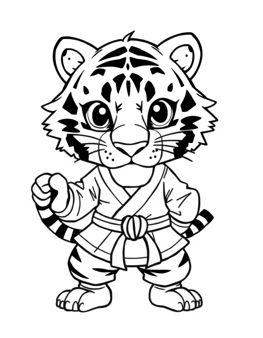 Cartoon tiger in a martial arts uniform
