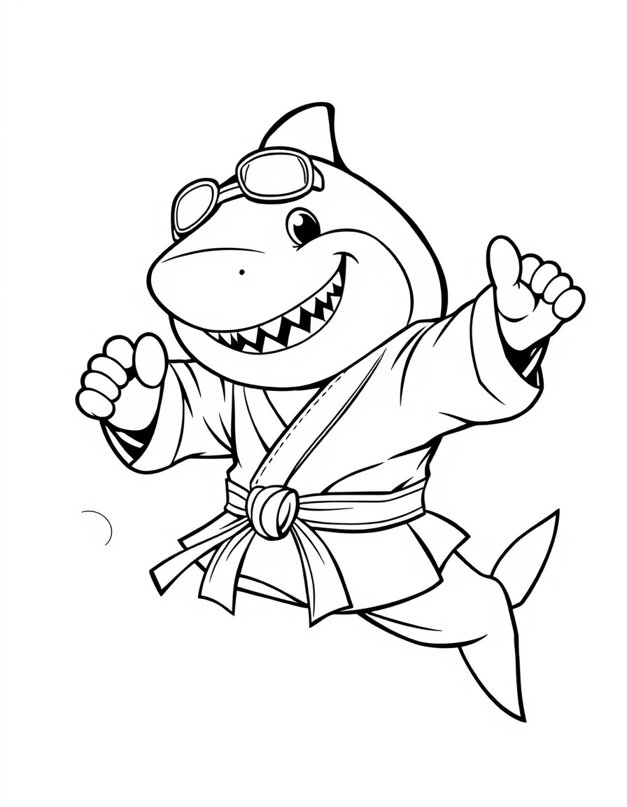 Cartoon shark in a martial arts uniform