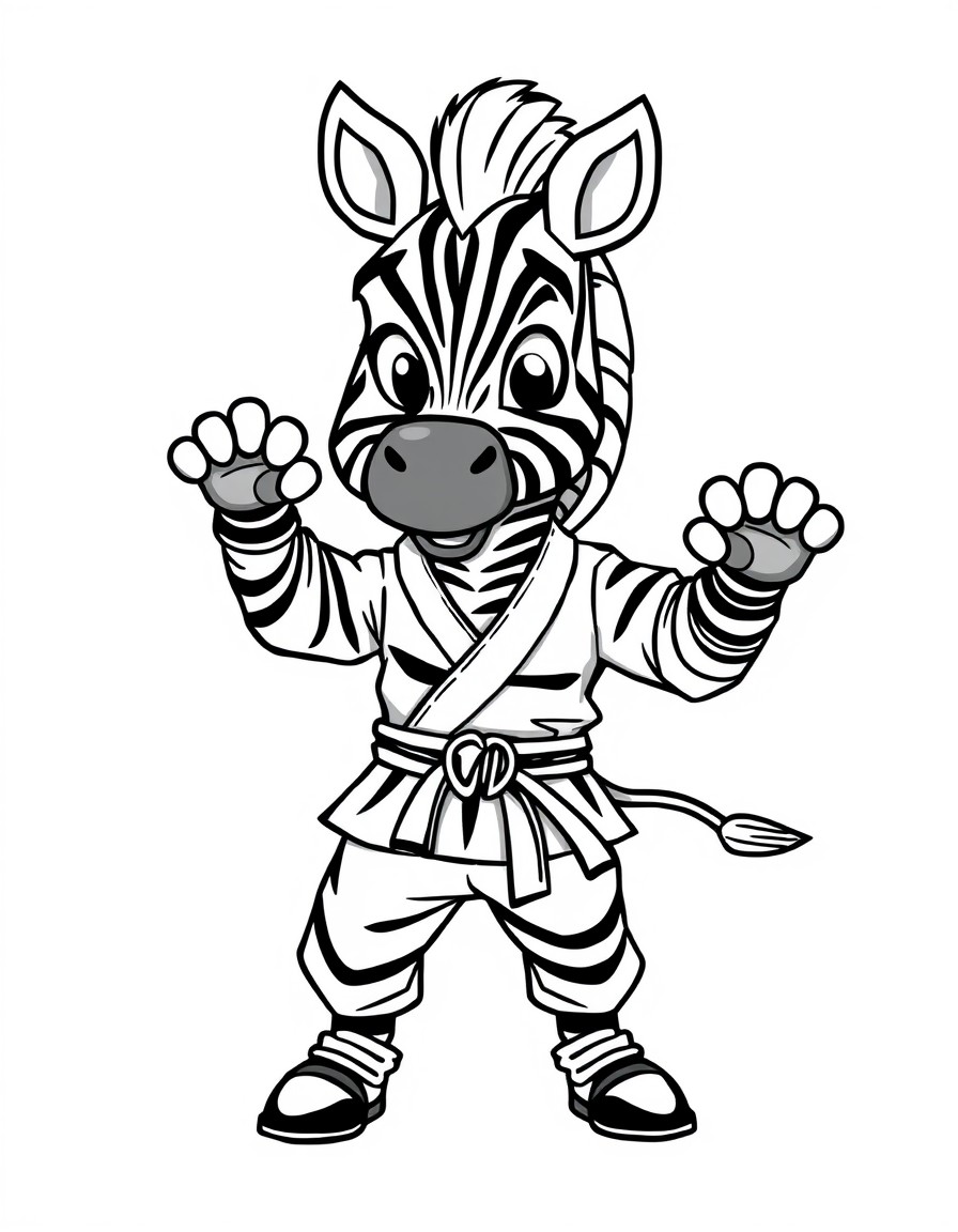 Cartoon zebra in a martial arts uniform
