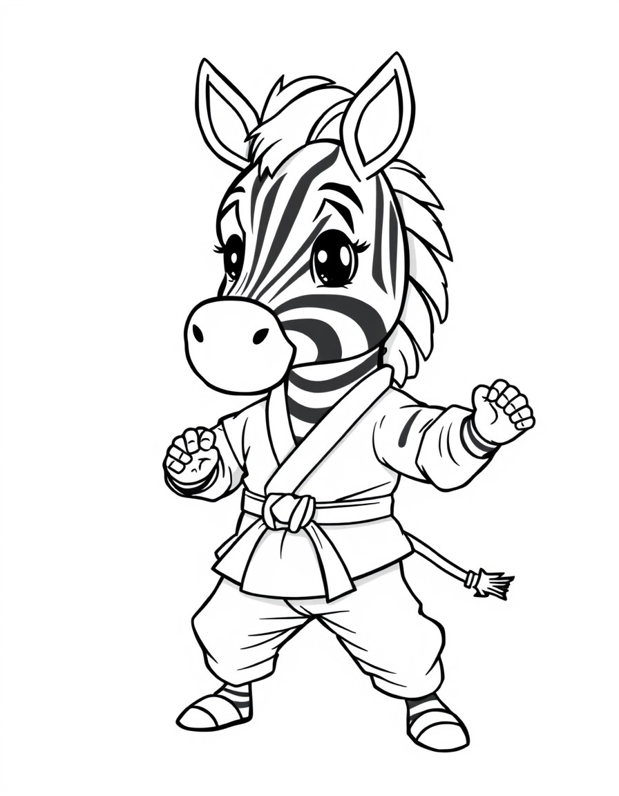 Cartoon zebra in a martial arts uniform