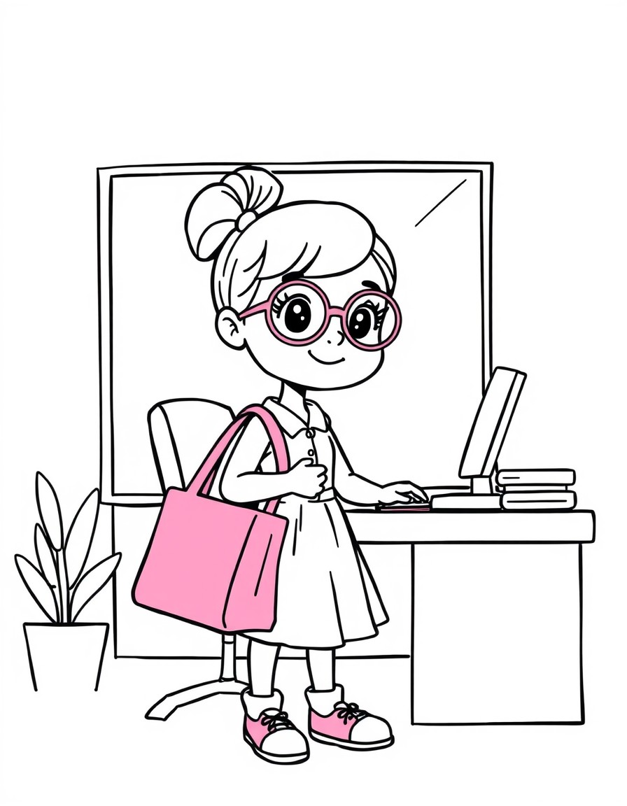 Girl going office with pink colour bag and spex