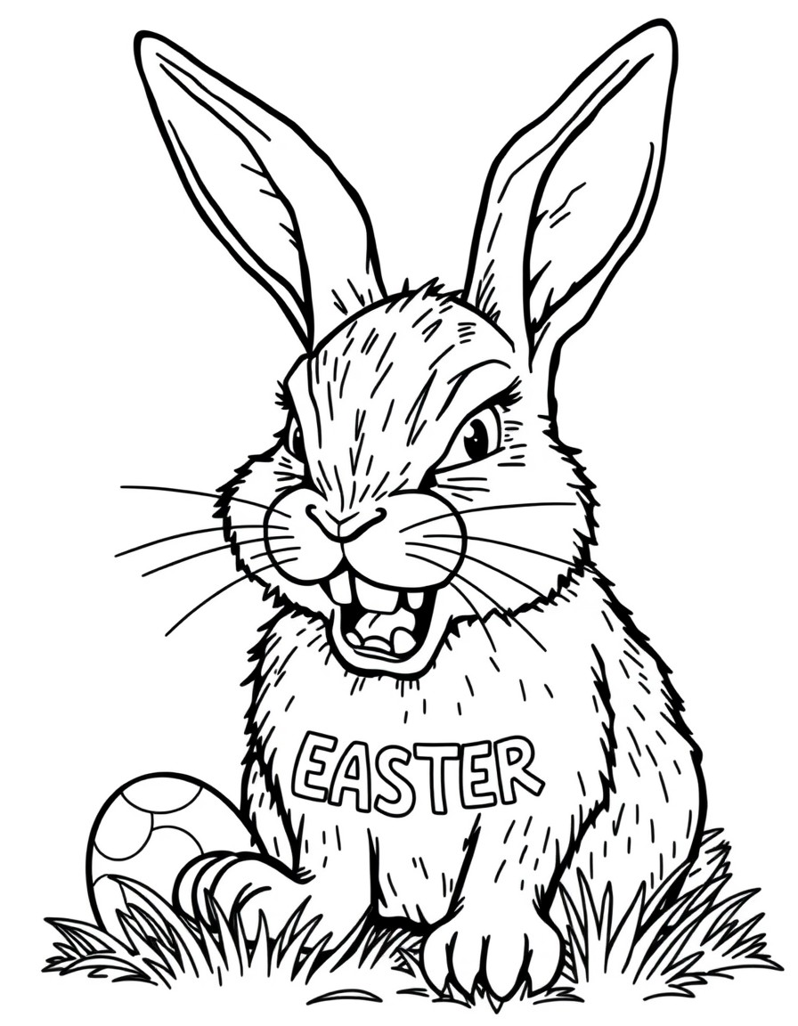 easter image with angry rabbit for adult coloring book with swear words