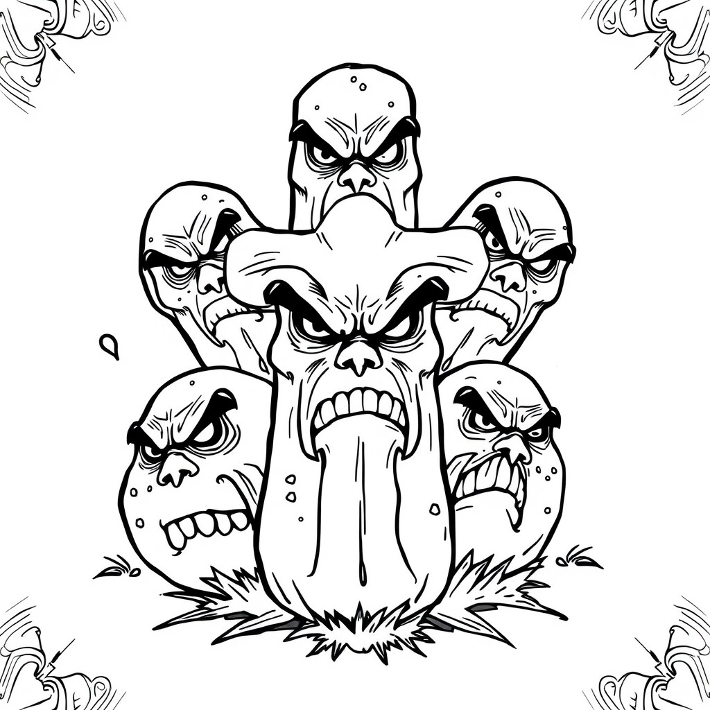 Easter hot cross buns with angry faces for adult coloring book with swear words