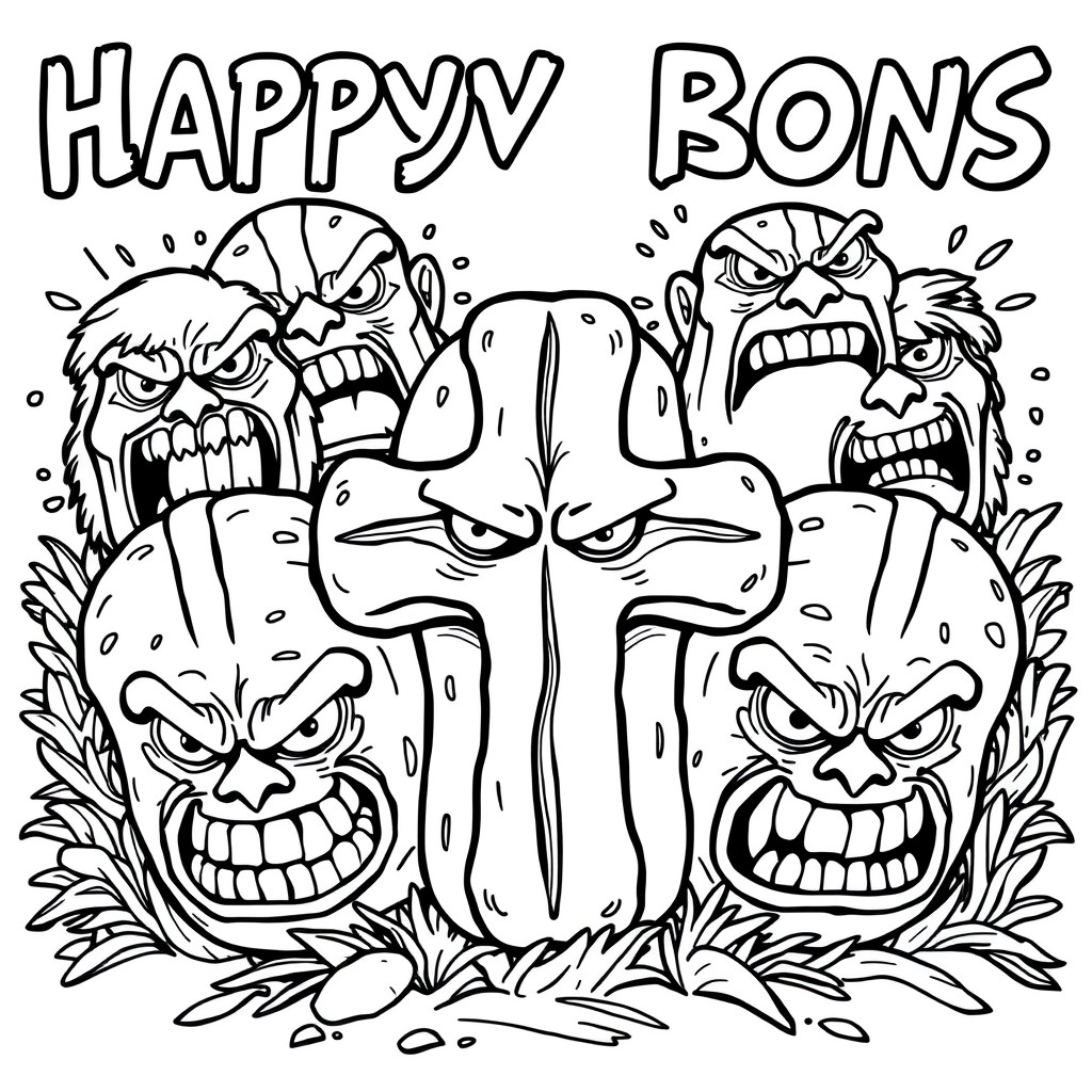 Easter hot cross buns with angry faces for adult coloring book with swear words