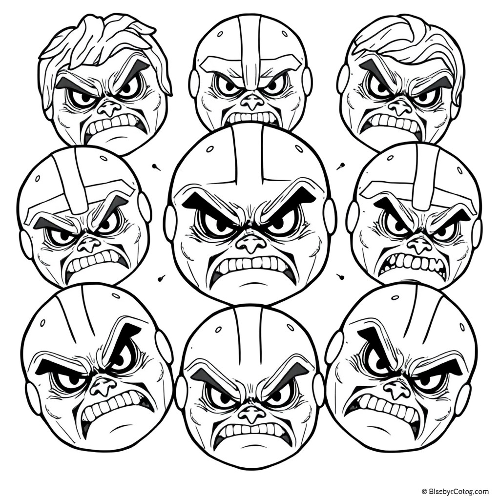 Easter hot cross buns with angry faces for adult coloring book with swear words