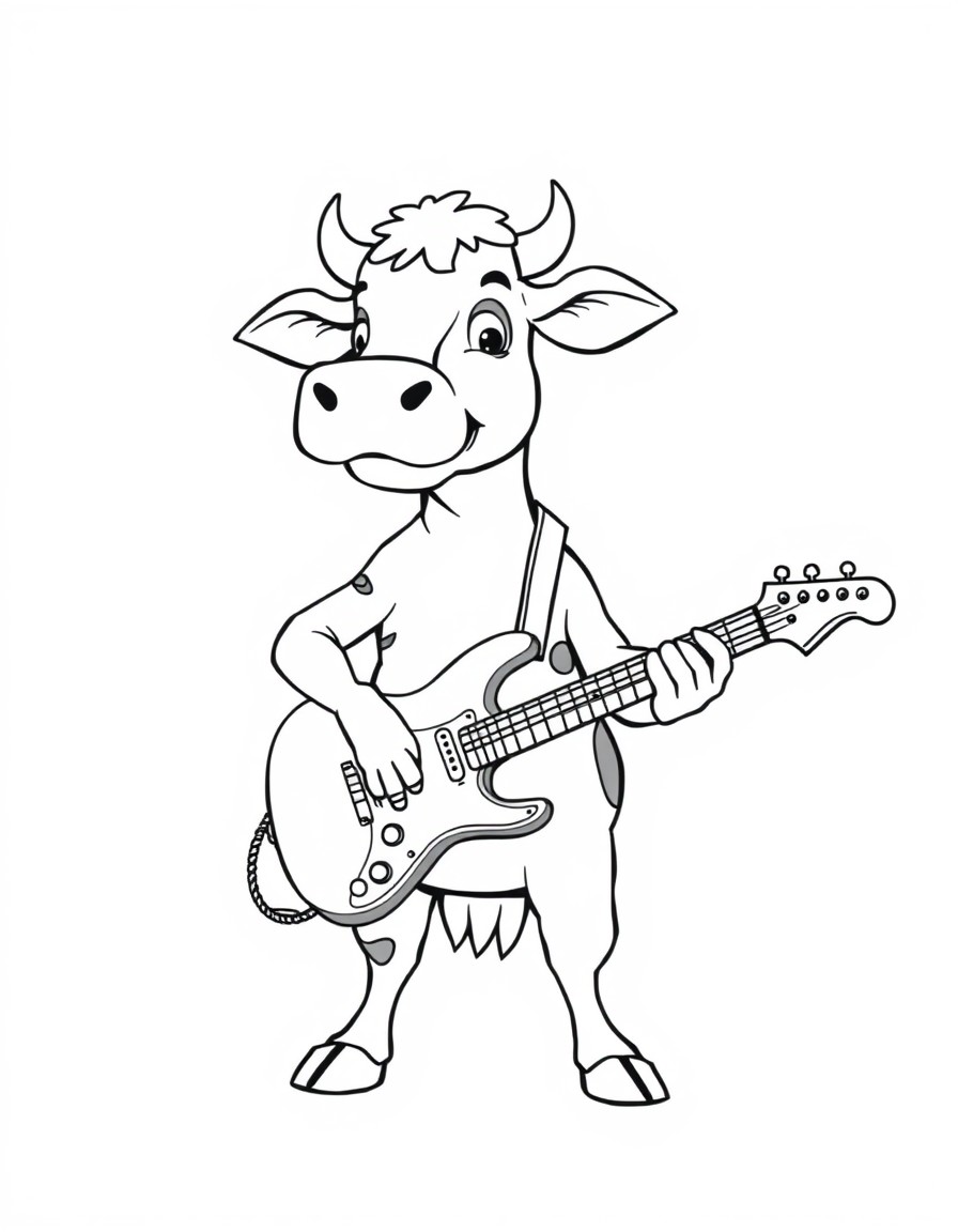 Punky cow playing electric guitar