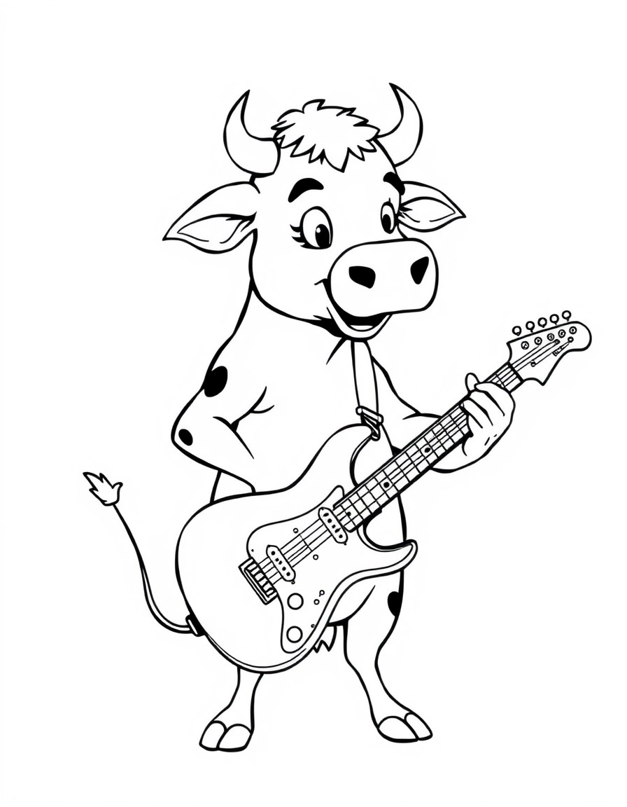 Punky cow playing electric guitar