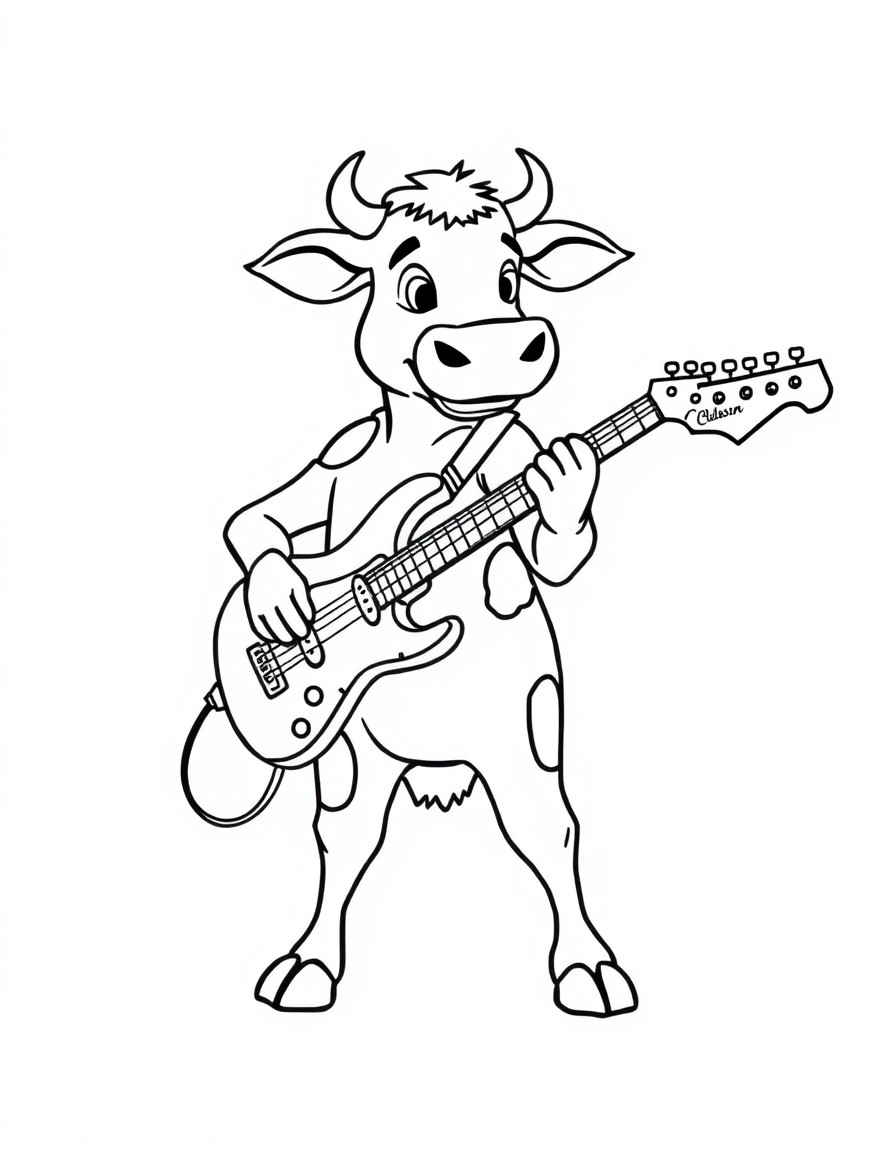 Punky cow playing electric guitar