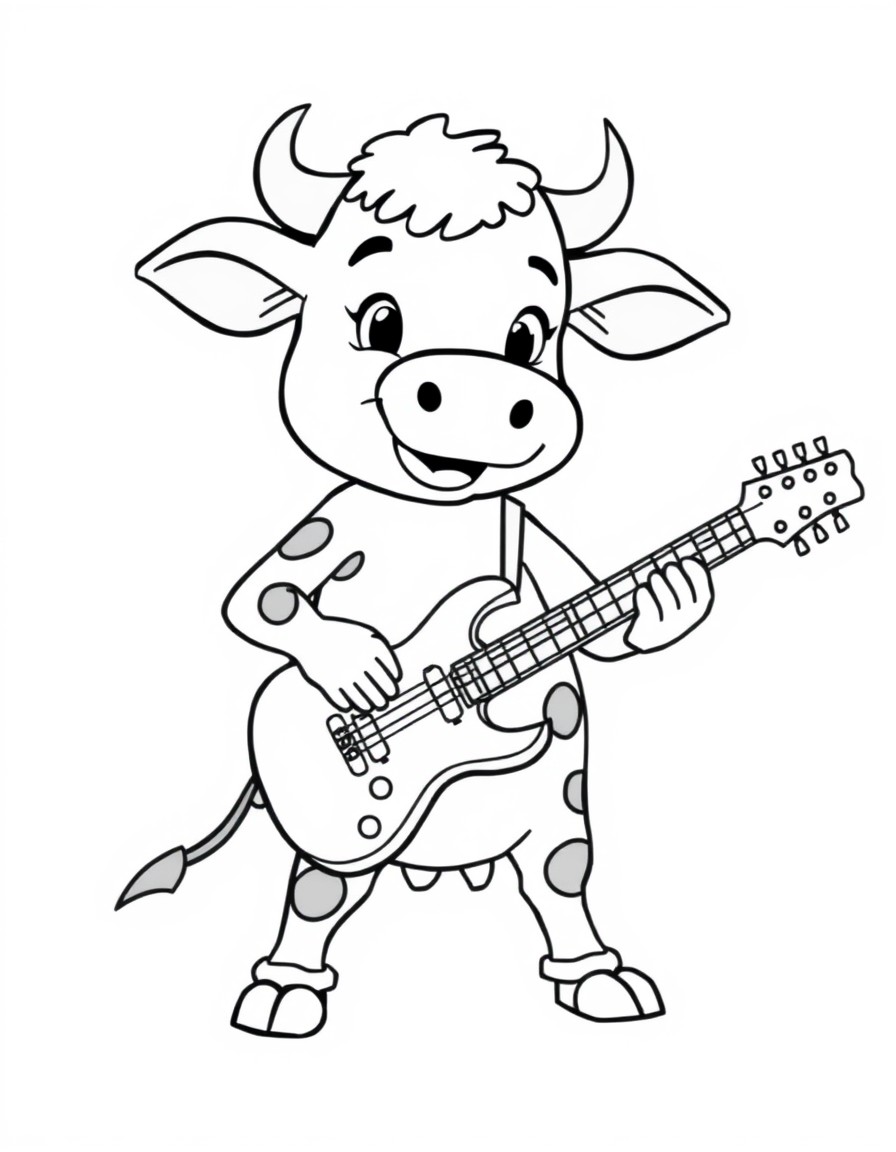 Punky cow playing electric guitar