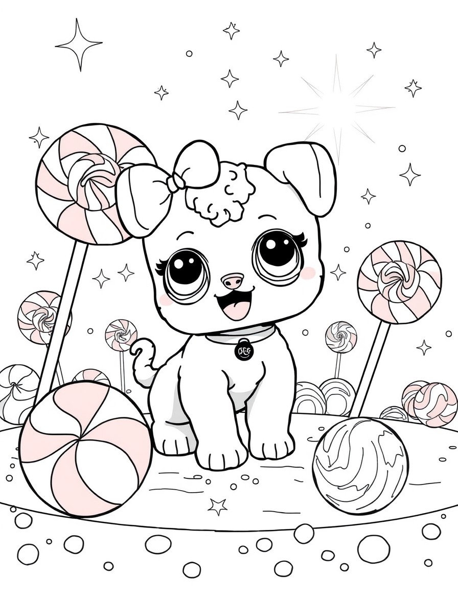 LOL Surprise pet enjoying a sparkly playground made of giant lollipops