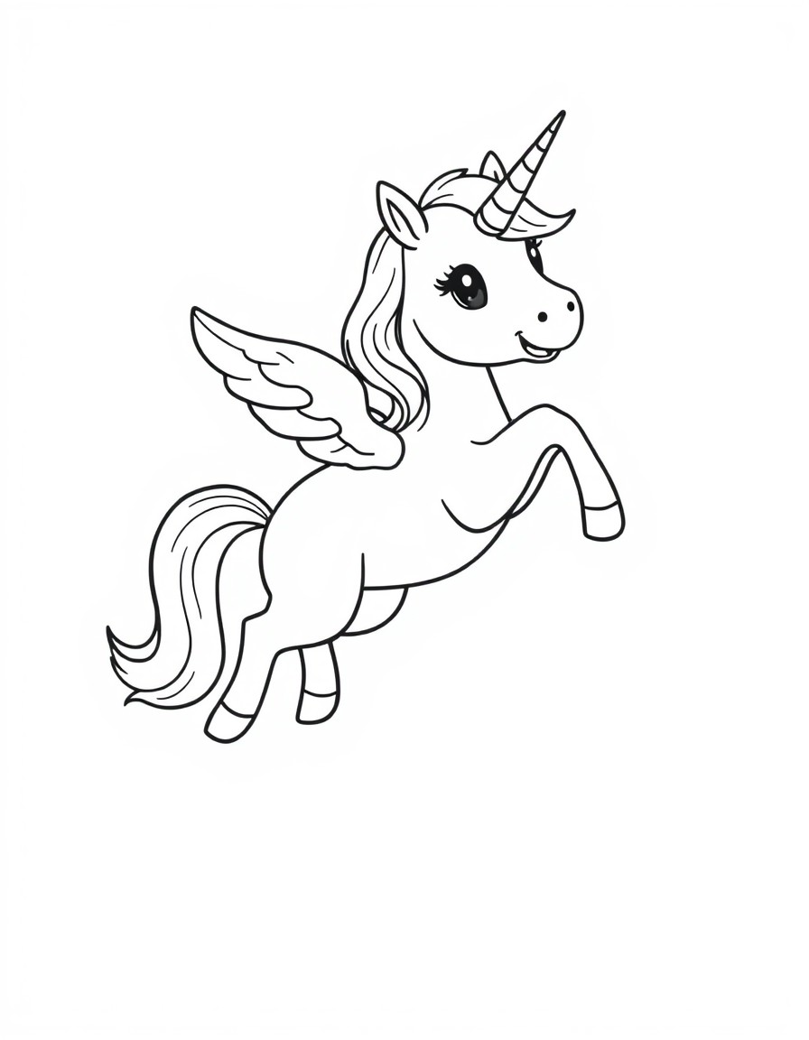 Cute unicorn flying high