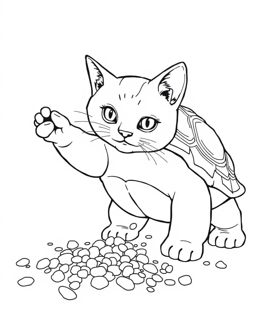 A tortoise color cat throwing cat litter