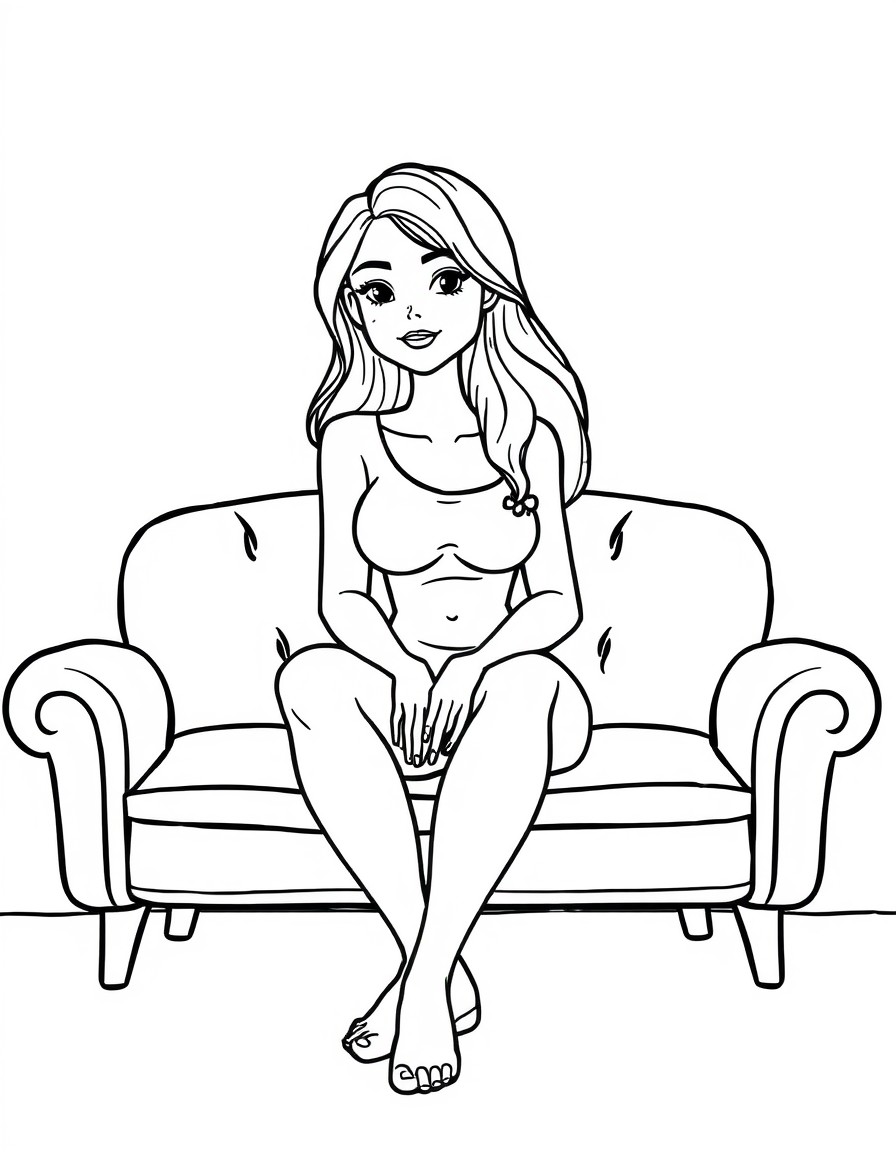 a cute woman sitting on sofa