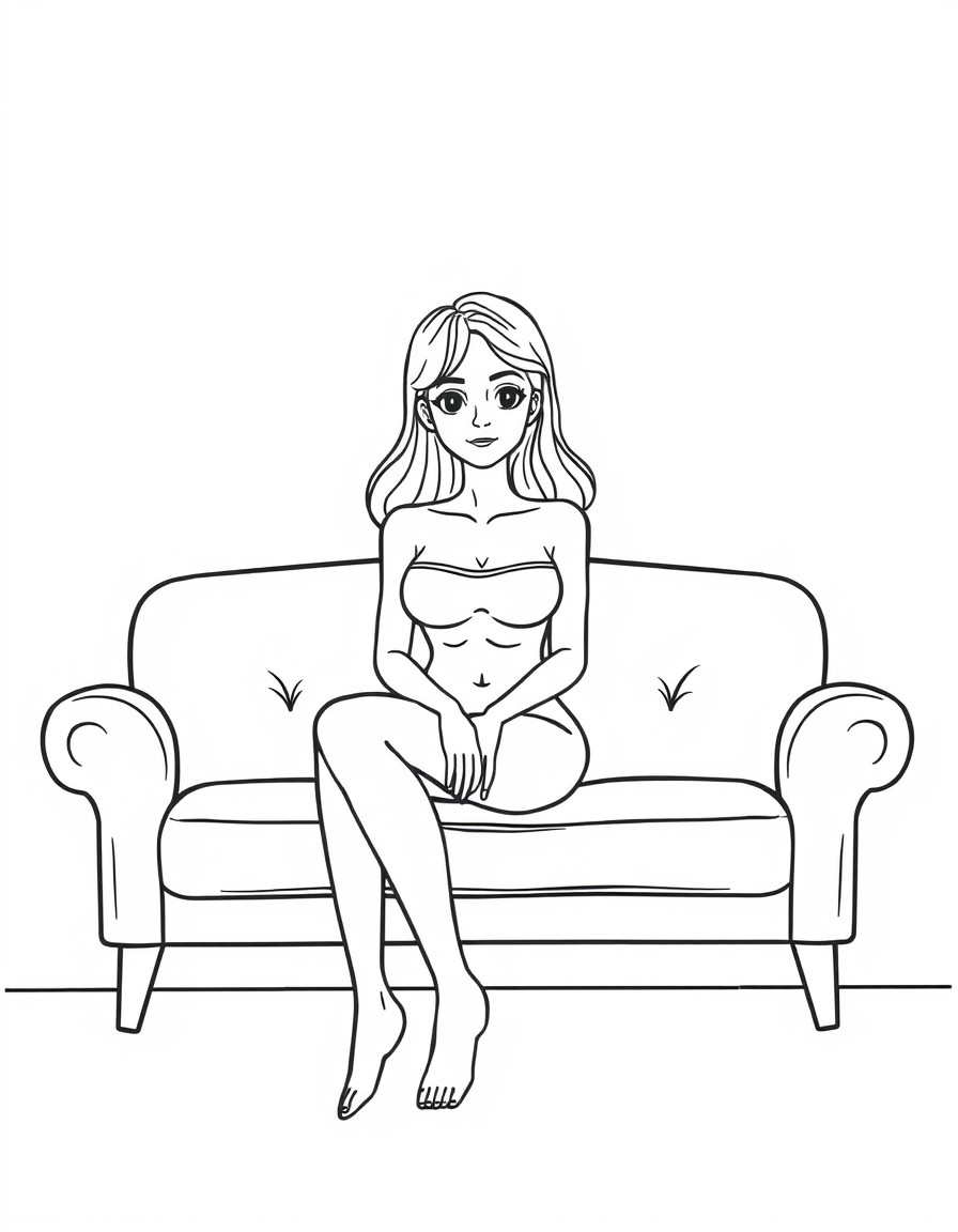 a cute woman sitting on sofa