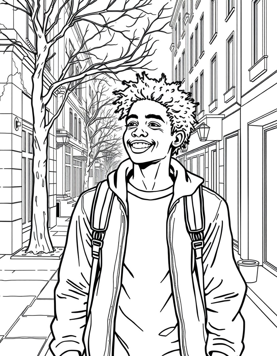 a black teenager walking down the street smiling