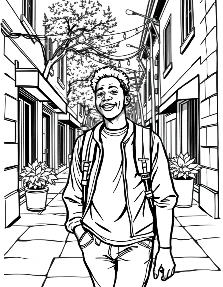 a black teenager walking down the street smiling