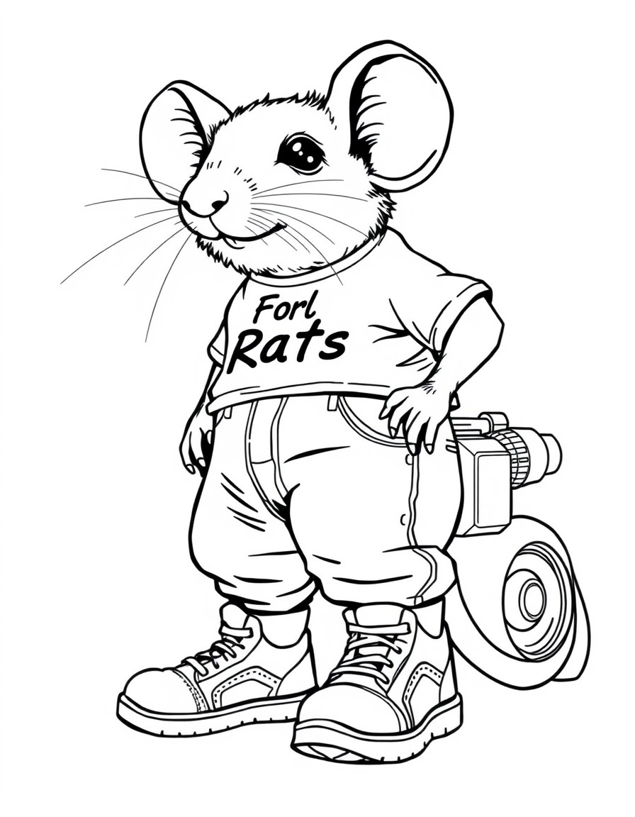 a mouse wearing white jeans white trainers and a white t-shirt with the words Cool For Rats