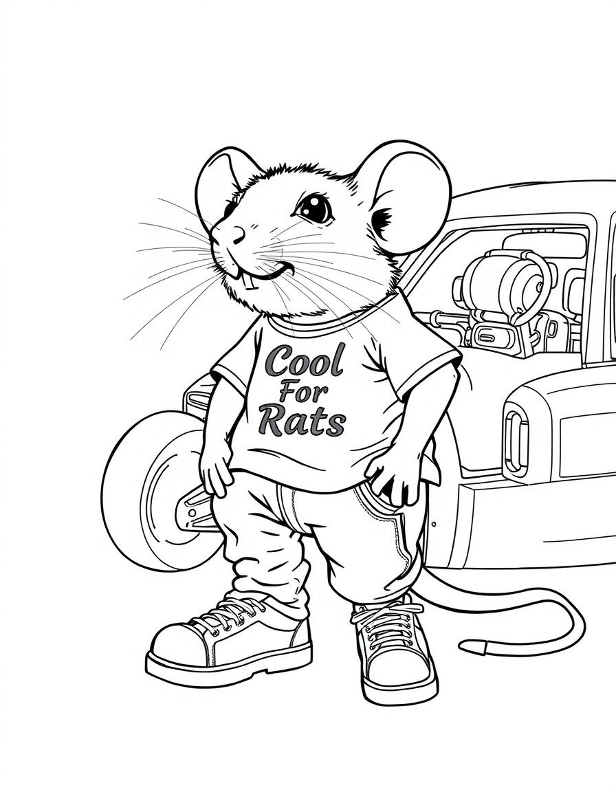 a mouse wearing white jeans white trainers and a white t-shirt with the words Cool For Rats