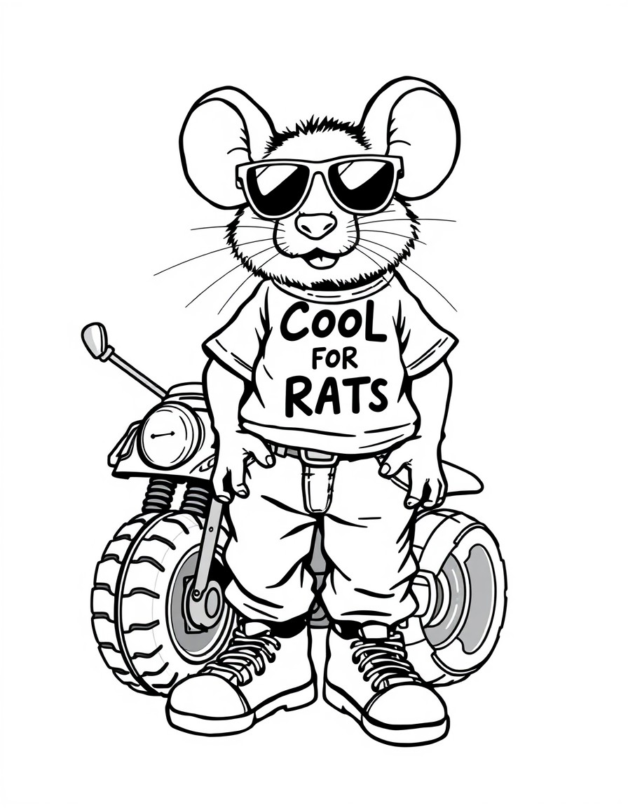 a mouse wearing white jeans white trainers and a white t-shirt with the words Cool For Rats