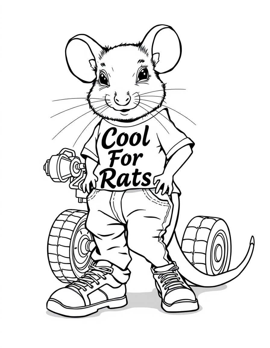 a mouse wearing white jeans white trainers and a white t-shirt with the words Cool For Rats