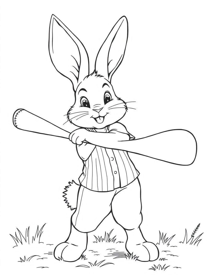 Easter bunny playing baseball