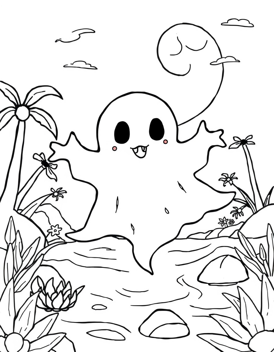 cute spooky ghost swimming on a hot summer day