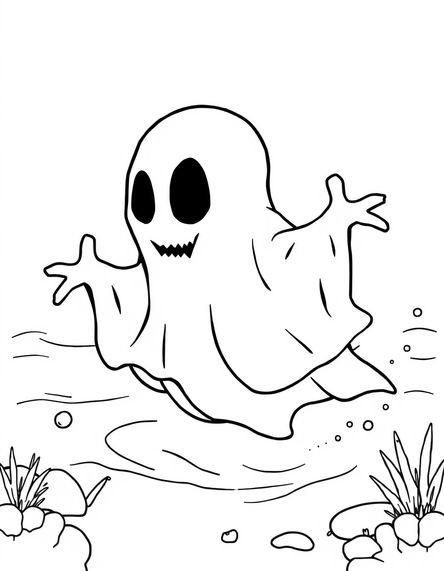 cute spooky ghost swimming on a hot summer day