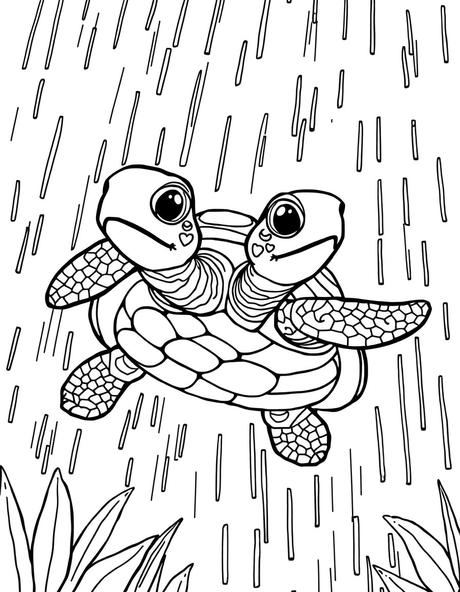 cute turtle flying in the rainy sky