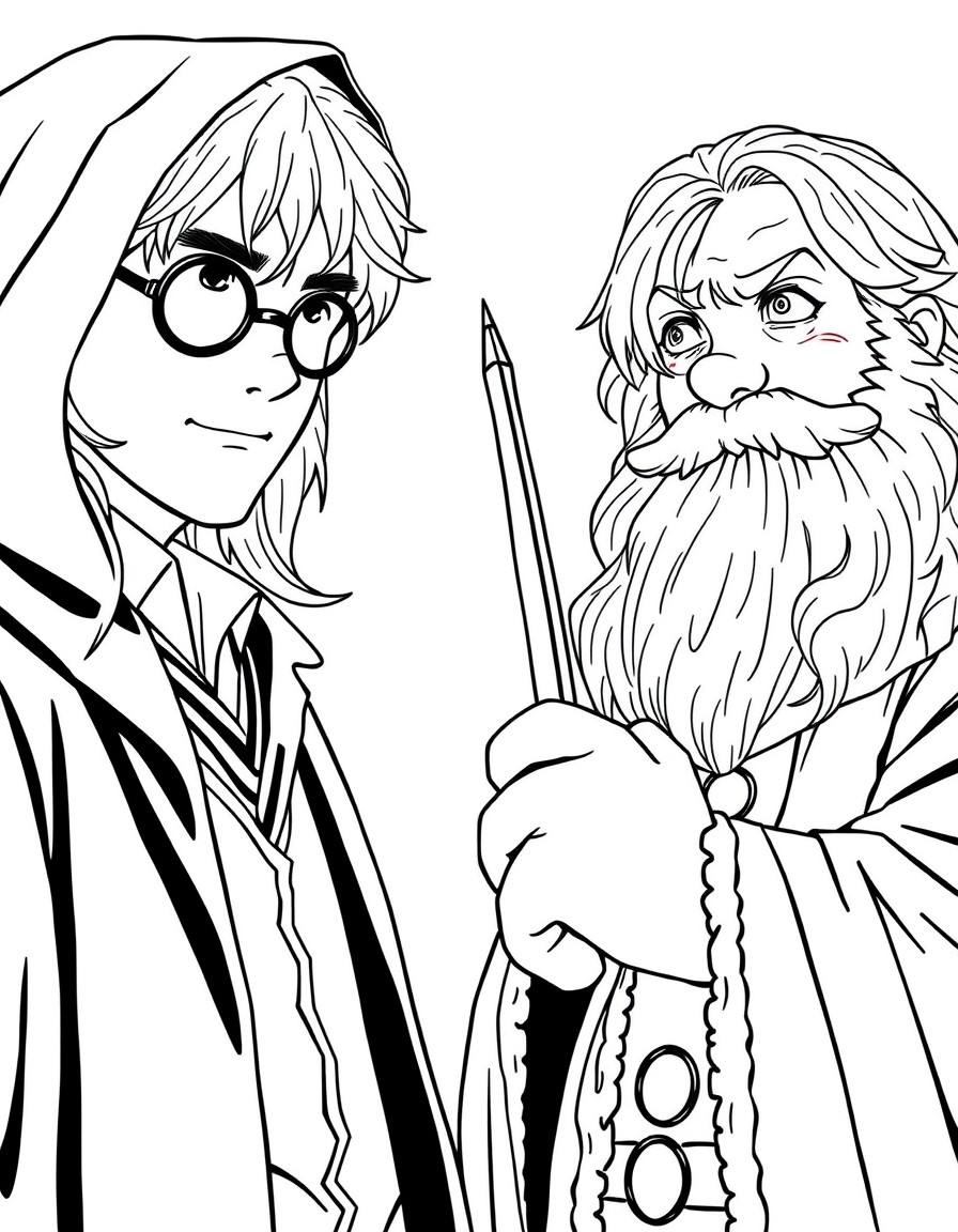 Make an anime image of harry Potter and hagrid