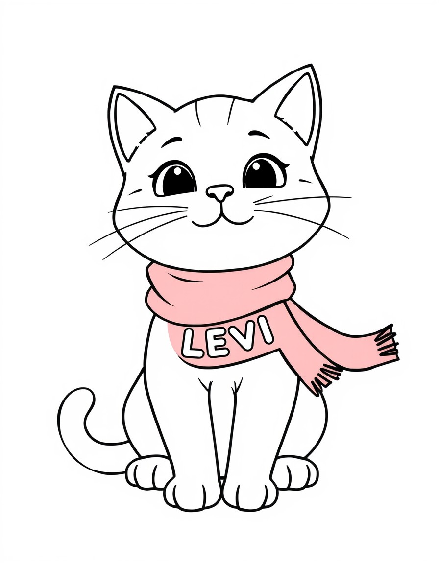 a cute cat with red scarf that has the name 'LEVI' on it