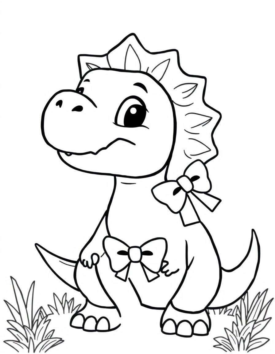 A CUTE DINOSAUR WITH A BOW IN THE NECK SMILING