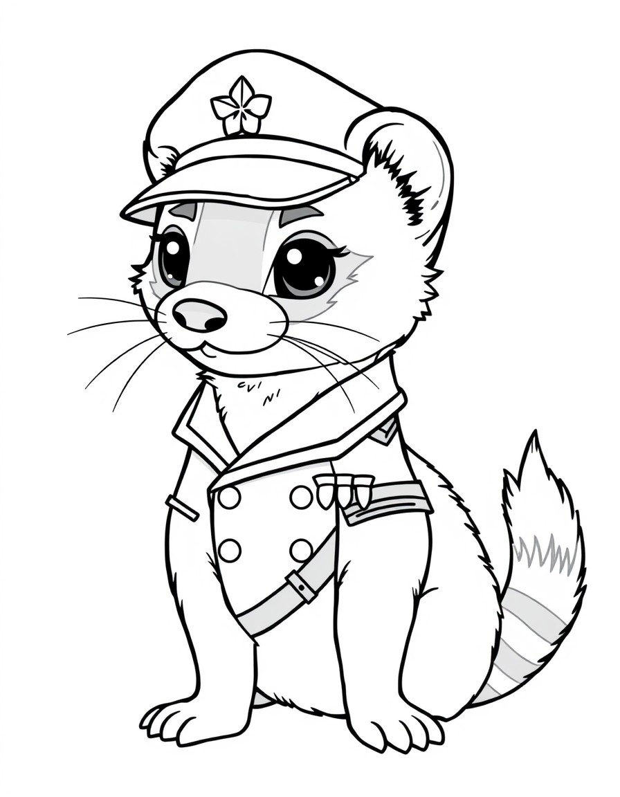 create a anthro ferret wearing a navy uniform make it kawaii