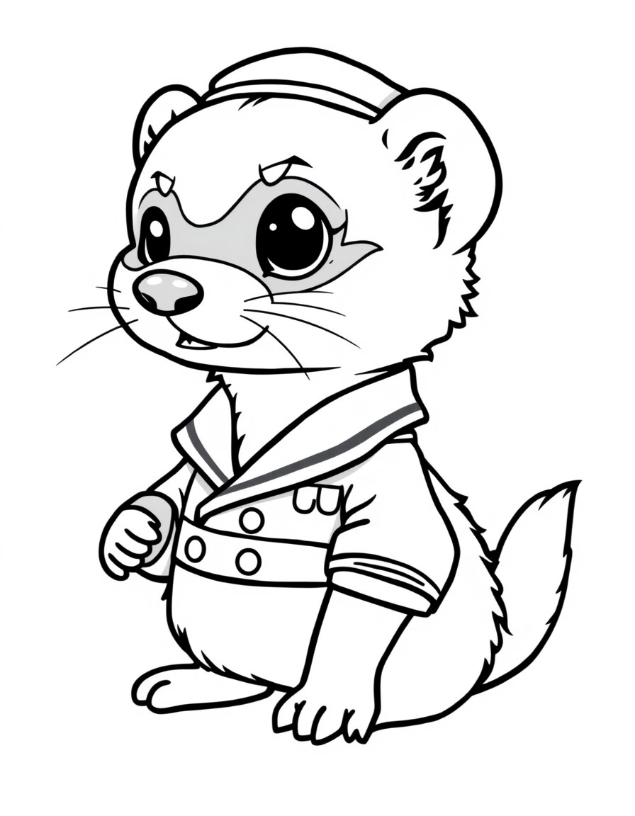 create a anthro ferret wearing a navy uniform make it kawaii