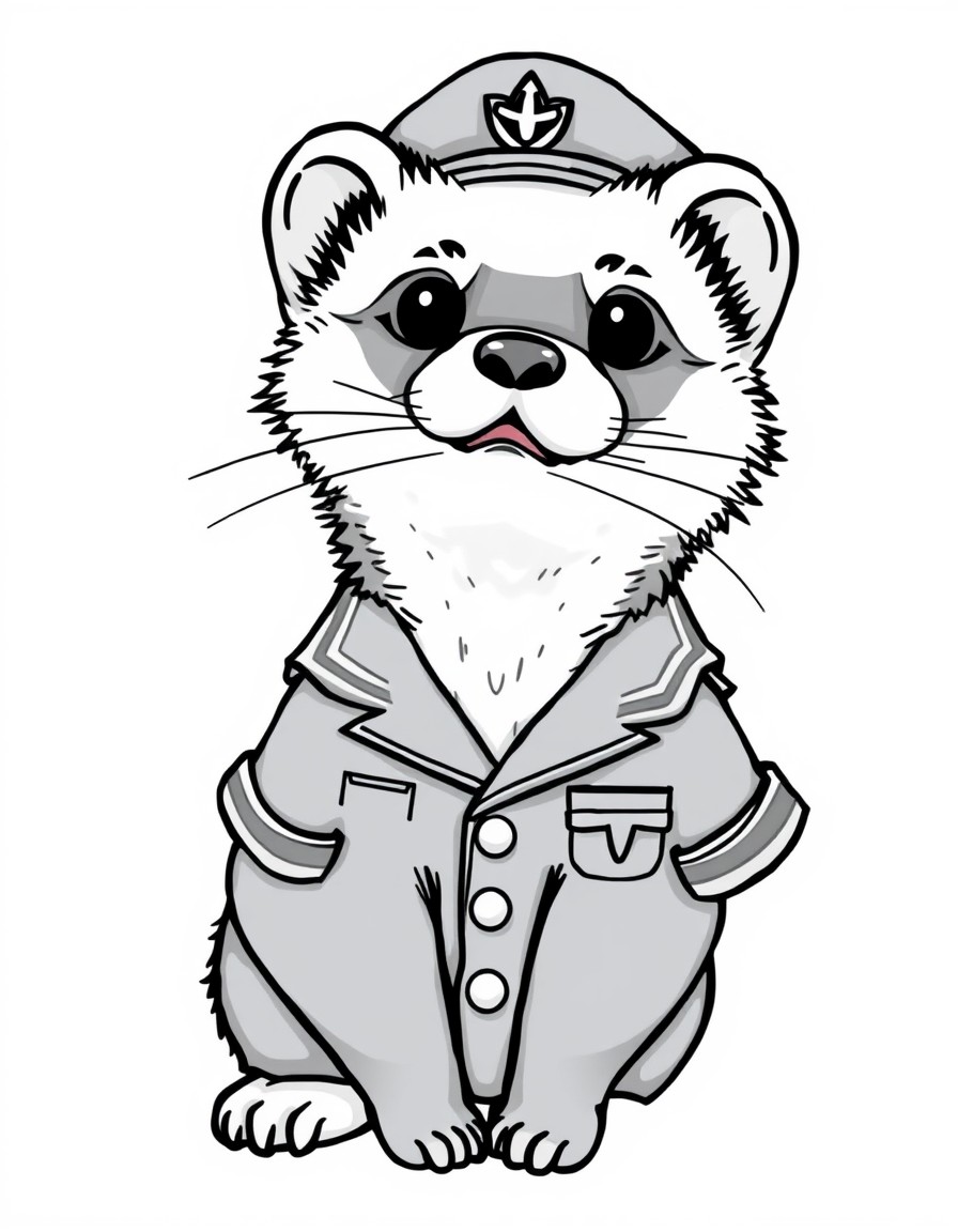 create a anthro ferret wearing a navy uniform make it kawaii