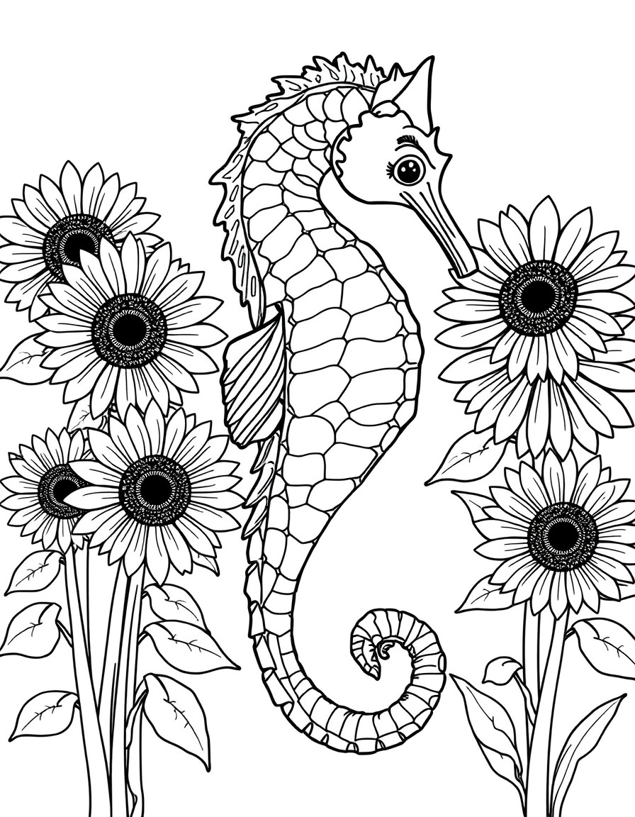 seahorse with sunflowers in background