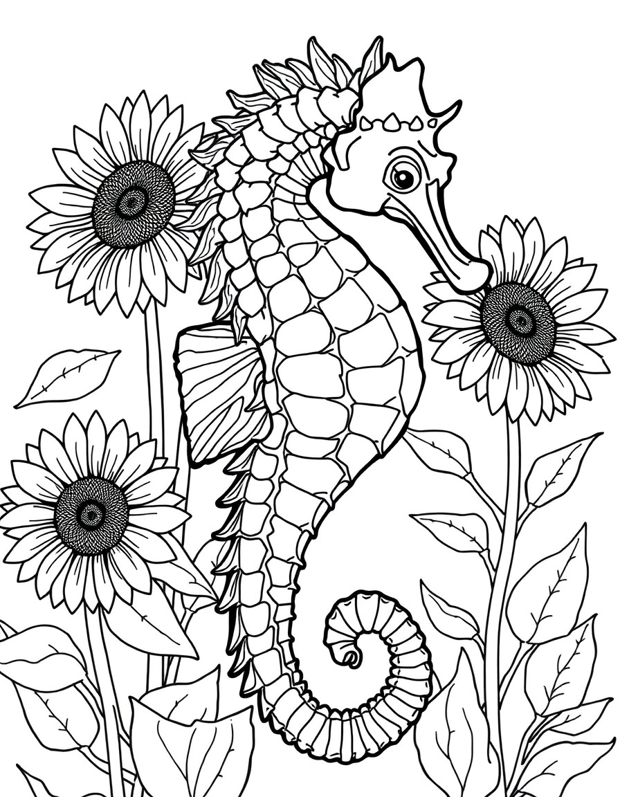 seahorse with sunflowers in background